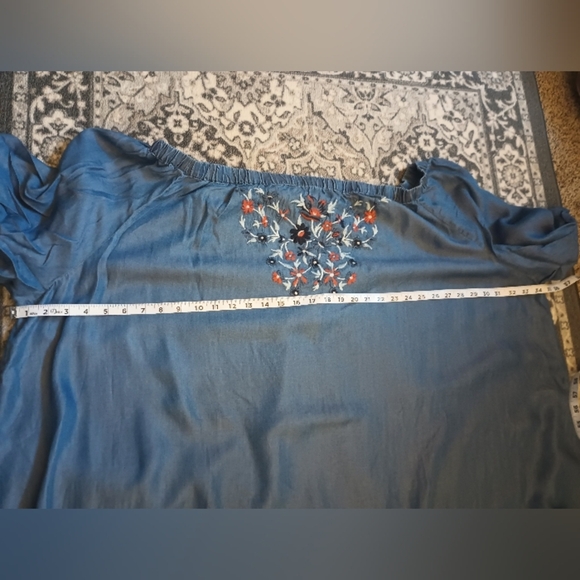 Dreams Co 4X Lyocell Chambray Denim Embroidered Floral Lounge Dress Cottagecore - Picture 9 of 10